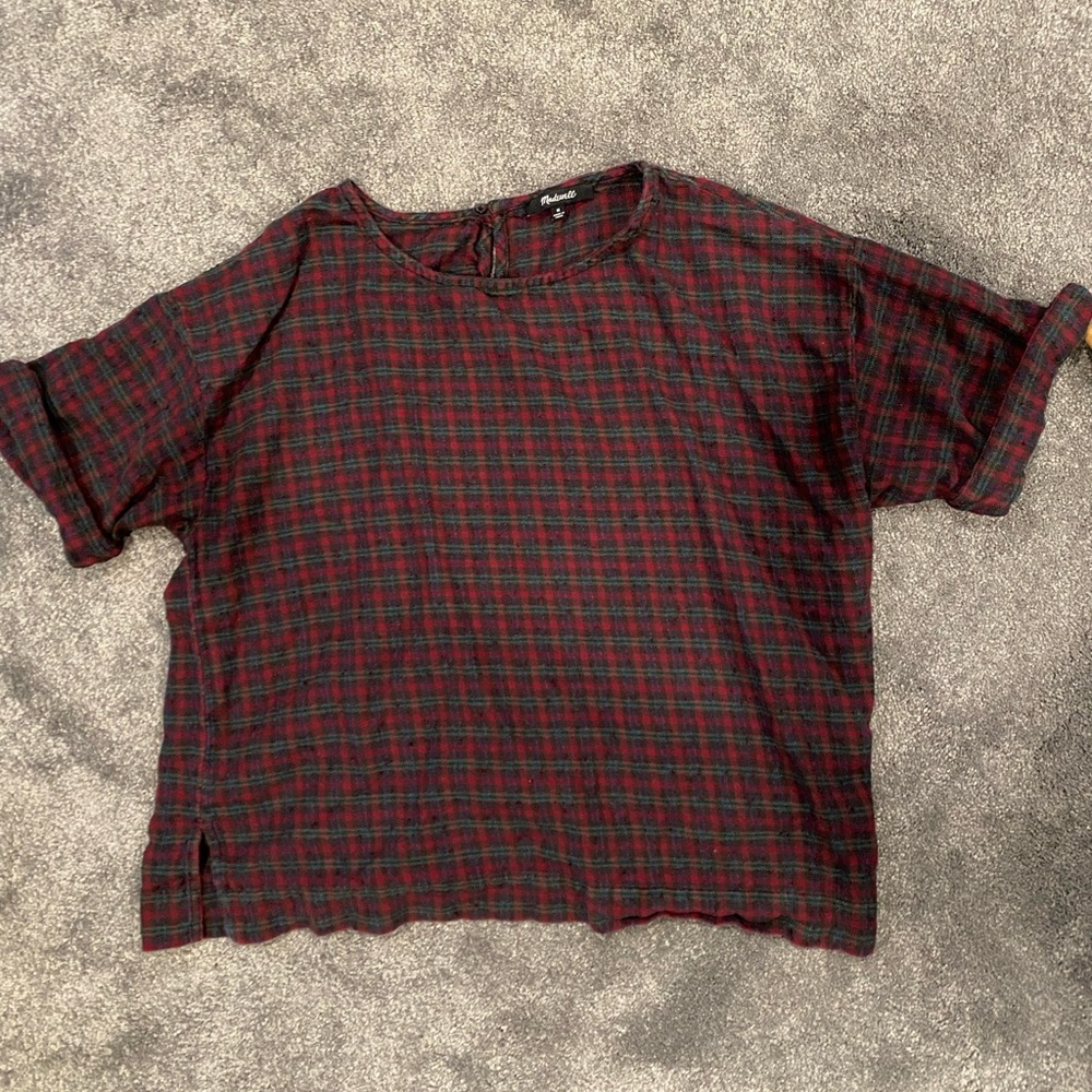 Plaid cuff sleeve flannel blouse madewell size medium